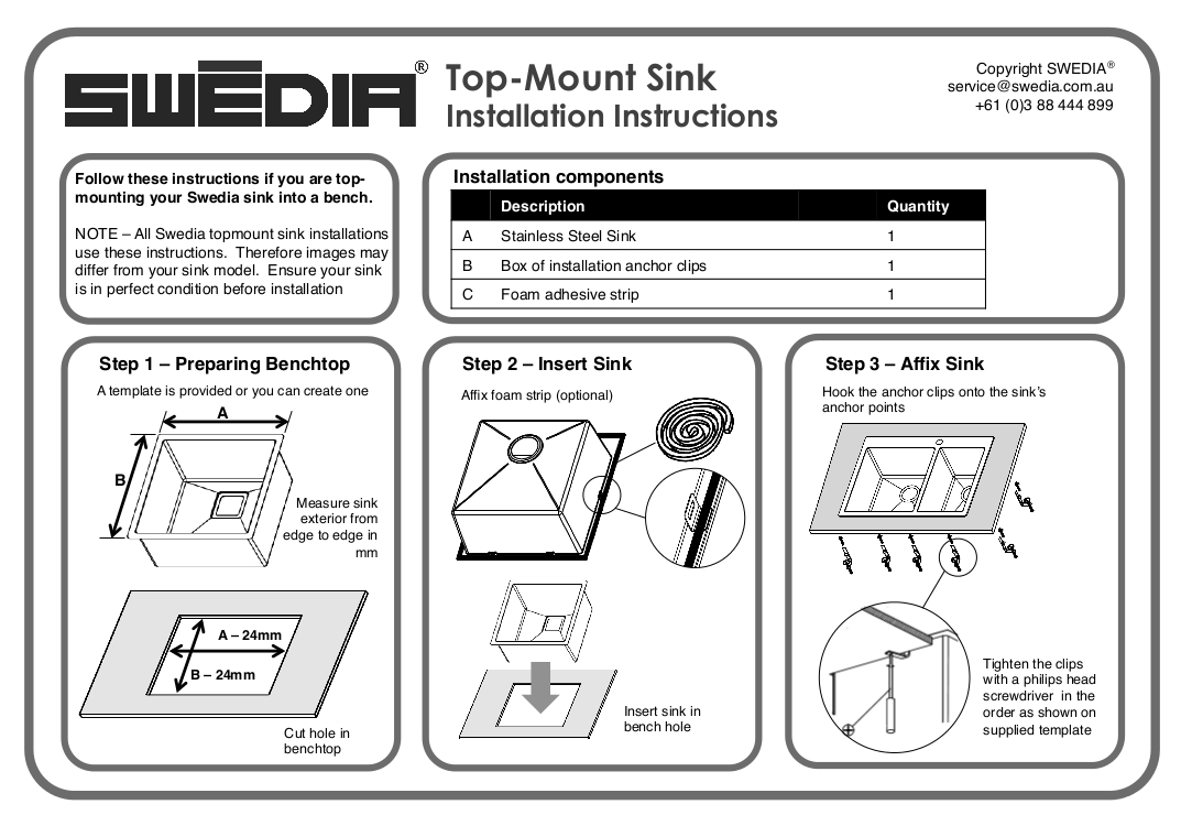 Stainless Steel Sink installation instructions - topmount