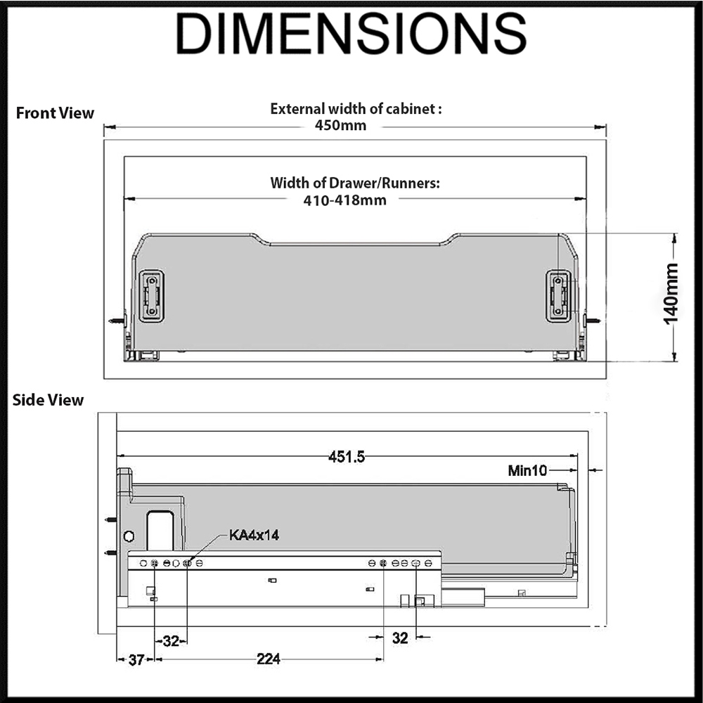 Elite 450mm dimension diagram
