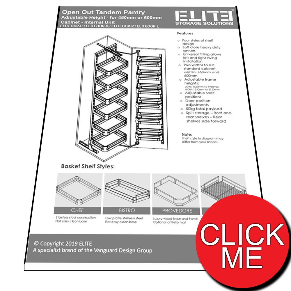 elite nero open out pantry 450mm